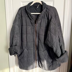 Free People Quilted Dolman Jacket (XL) in Dark Gray/Black